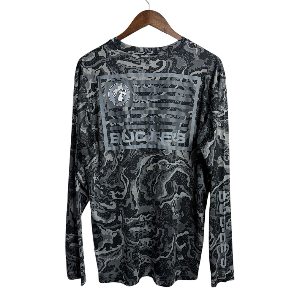 Buc-ees shirt men's large gray camouflage‎ active performance outdoor polyester